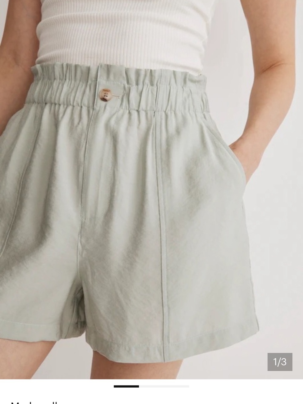 Madewell High-Waist Paperbag Shorts in Sage Green